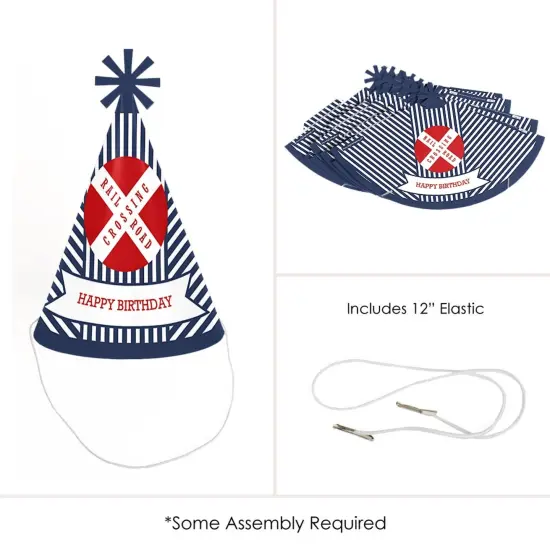 Big Dot of Happiness Railroad Party Crossing - Steam Train Cone Happy Birthday Party Hats for Kids and Adults - Set of 8 (Standard Size) {6}