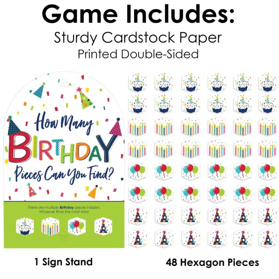 Big Dot of Happiness Cheerful Happy Birthday - Colorful Birthday Party Scavenger Hunt - 1 Stand and 48 Game Pieces - Hide and Find Game {6}