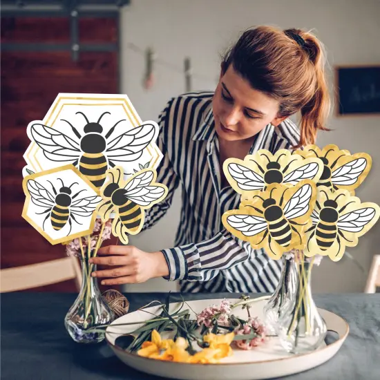 Big Dot of Happiness Little Bumblebee - Bee Baby Shower or Birthday Party Centerpiece Sticks - Showstopper Table Toppers - 35 Pieces {4}