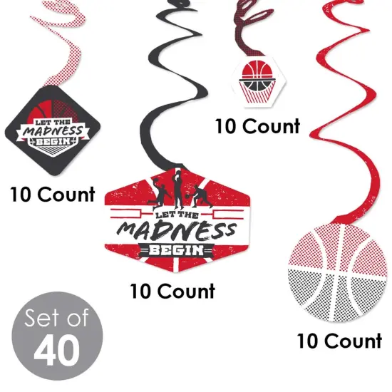 Big Dot of Happiness Red Basketball - Let The Madness Begin - College Basketball Party Hanging Decor - Party Decoration Swirls - Set of 40 {6}
