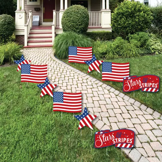 Big Dot of Happiness Stars & Stripes - American Flag & Star Lawn Decor - Outdoor Memorial Day & 4th of July USA Patriotic Yard Decorations - 10 Piece {1}