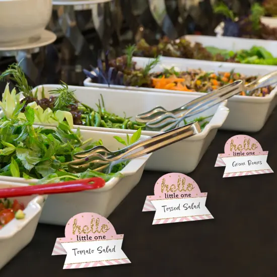 Big Dot of Happiness Hello Little One - Pink and Gold - Girl Baby Shower Tent Buffet Card - Table Setting Name Place Cards - Set of 24 {4}