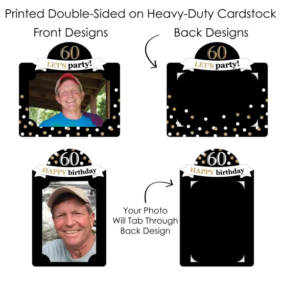 Big Dot of Happiness Adult 60th Birthday - Gold - Birthday Party Picture Centerpiece Sticks - Photo Table Toppers - 15 Pieces {7}