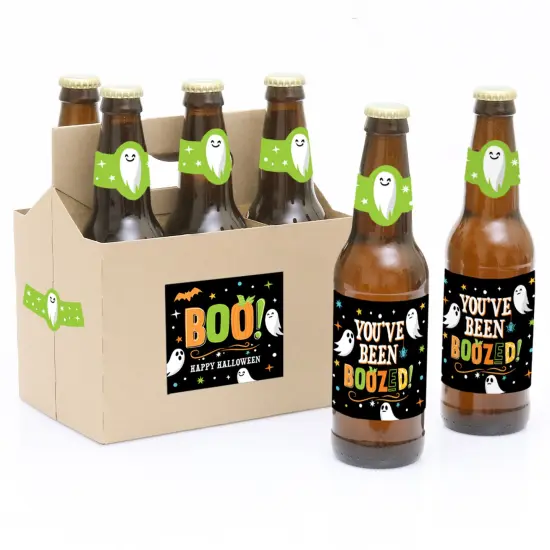 Big Dot of Happiness You've Been Boozed - Ghost Halloween Party Decorations for Women and Men - 6 Beer Bottle Label Stickers and 1 Carrier {1}