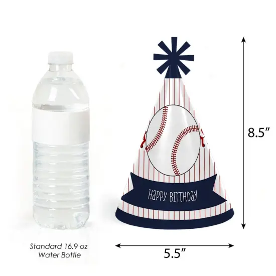 Big Dot of Happiness Batter Up - Baseball - Cone Happy Birthday Party Hats for Kids and Adults - Set of 8 (Standard Size) {4}