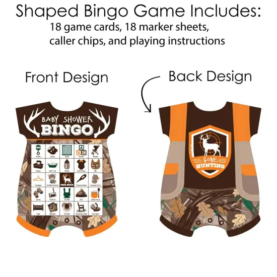 Big Dot of Happiness Gone Hunting - Picture Bingo Cards and Markers - Deer Hunting Camo Baby Shower Shaped Bingo Game - Set of 18 {4}