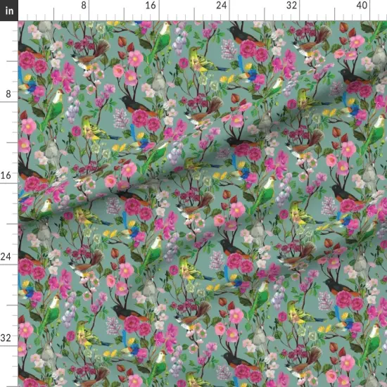 Various Fabrics by the Yard or Fat Quarter Chinoiserie Garden Australian Birds Painted Flowers Ornate Florals And Blooms Custom Printed Fabric by Spoonflower {1}