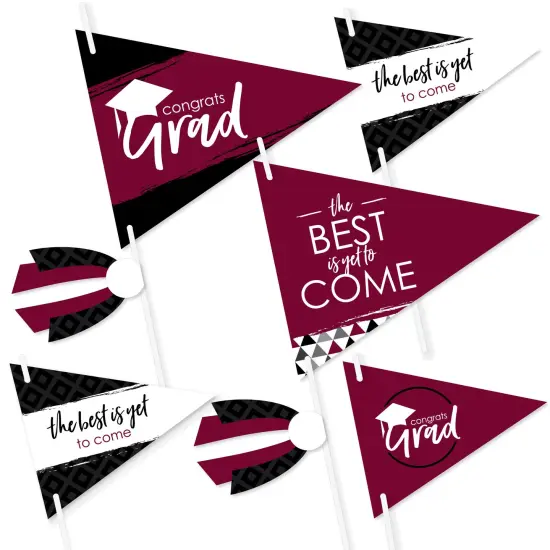 Big Dot of Happiness Maroon Grad - Best is Yet to Come - Triangle Burgundy Graduation Party Photo Props - Pennant Flag Centerpieces - Set of 20 {1}