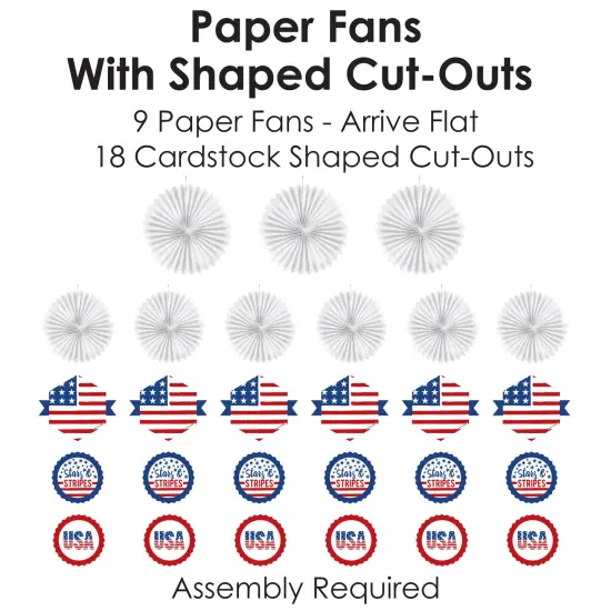 Big Dot of Happiness Stars & Stripes - Hanging Patriotic Party Tissue Decoration Kit - Paper Fans - Set of 9 {6}