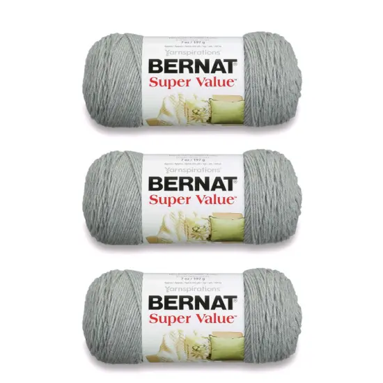 Bernat Super Value Soft Gray Yarn - 3 Pack of 198g/7oz - Acrylic - 4 Medium (Worsted) - 426 Yards - Knitting/Crochet {1}