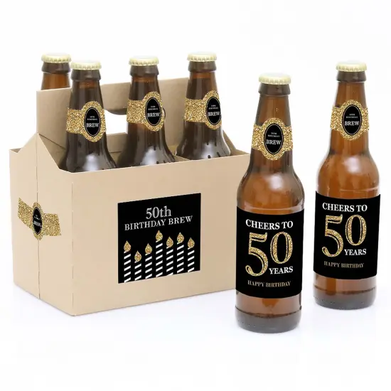 Big Dot of Happiness Adult 50th Birthday - Gold - Birthday Party Decorations for Women and Men - 6 Beer Bottle Label Stickers and 1 Carrier {1}