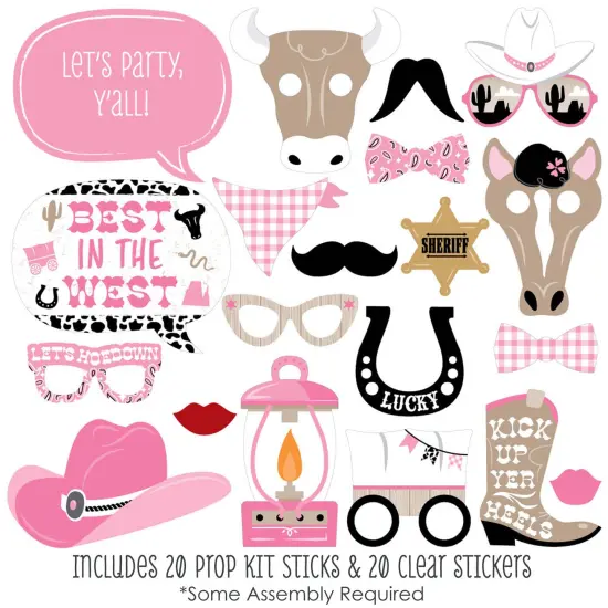 Big Dot of Happiness Pink Western Hoedown - Cowgirl Horse Party Photo Booth Props Kit - 20 Count {3}