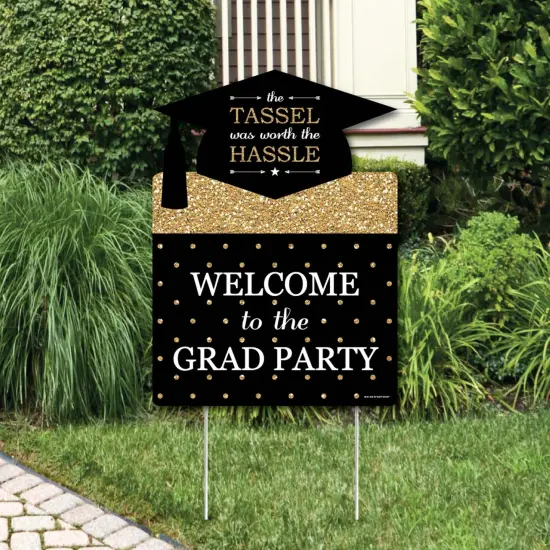 Big Dot of Happiness Gold Graduation Party Decorations - Grad Party Welcome Yard Sign {1}