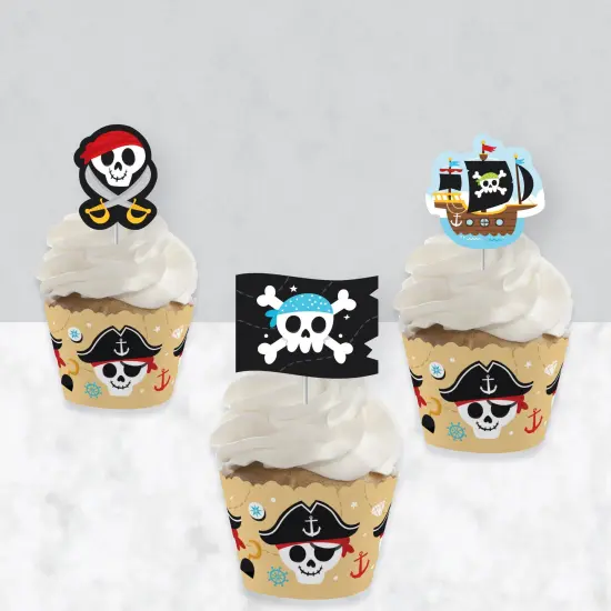 Big Dot of Happiness Pirate Ship Adventures - Cupcake Decoration - Skull Birthday Party Cupcake Wrappers and Treat Picks Kit - Set of 24 {4}