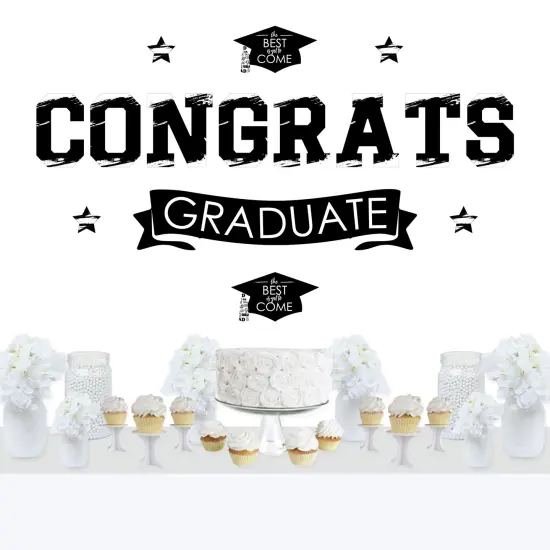 Big Dot of Happiness Black and White Graduation Party Photo Backdrop - Wall Decals {1}