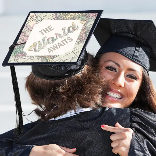 Big Dot of Happiness World Awaits - Travel Themed Graduation Cap Decorations Kit - Grad Cap Cover {3}