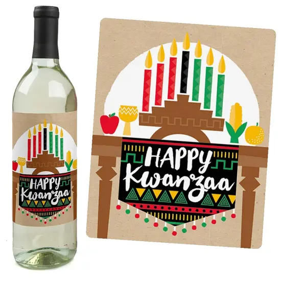 Big Dot of Happiness Happy Kwanzaa - Heritage Holiday Party Decorations for Women and Men - Wine Bottle Label Stickers - Set of 4 {7}