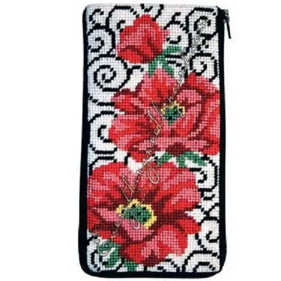 Eyeglass Case - Poppies On Scrolls - Needlepoint Kit Multicolor {1}