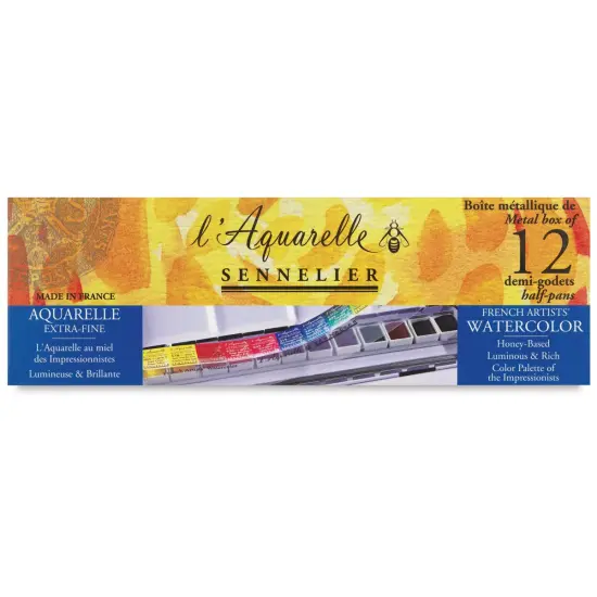 Sennelier French Artists' Watercolors - Set of 12, Metal Case, Half Pans {1}
