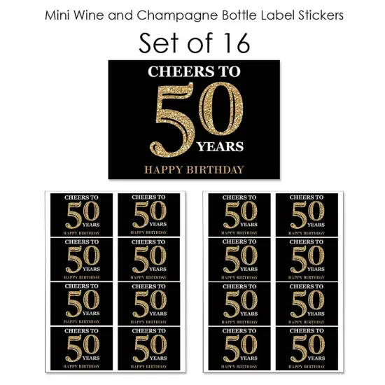 Big Dot of Happiness Adult 50th Birthday - Gold - Mini Wine & Champagne Bottle Label Stickers - Birthday Party Favor Gift for Women & Men - Set of 16 {7}