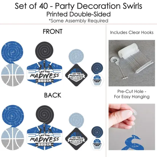 Big Dot of Happiness Blue Basketball - Let The Madness Begin - College Basketball Party Hanging Decor - Party Decoration Swirls - Set of 40 {7}