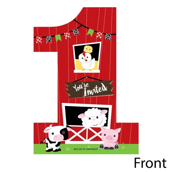 Big Dot of Happiness 1st Birthday Farm Animals - Shaped Fill-in Invites - Barnyard First Birthday Party Invitation Cards with Envelopes - Set of 12 {3}