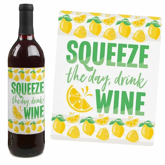 Big Dot of Happiness So Fresh - Lemon - Citrus Lemonade Party Decorations for Women and Men - Wine Bottle Label Stickers - Set of 4 {4}