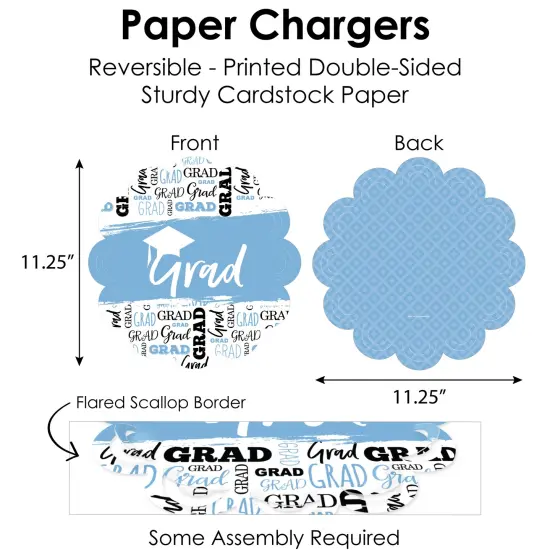 Big Dot of Happiness Light Blue Graduation Party Paper Charger and Table Decorations - Chargerific Kit - Place Setting for 8 {6}