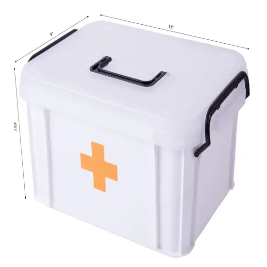 White Empty Medical Box for Home Emergency Supplies, Travel, Car, and Dorms &ndash; Compact First Aid Box with Handle, Detachable Tray and Locking Lid &ndash; Medical Organizer and First Aid Kit Storage {6}