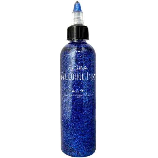 Premium Alcohol Ink | Metallic and Vibrant | High Saturated Unique Colors | For Tumblers, Coasters, Resin Dye, Alcohol Ink Paper, Yupo, Resin Petri Dish | 4 oz by volume | by Ezgi Sertcetin Glitter royal blue {1}