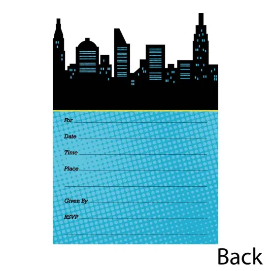 Big Dot of Happiness Bam Superhero - Shaped Fill-in Invitations - Baby Shower or Birthday Party Invitation Cards with Envelopes - Set of 12 {4}