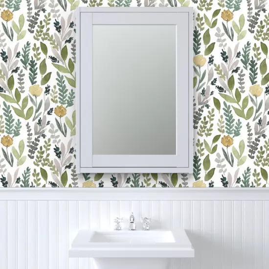 Peel & Stick Wallpaper 2FT Wide Spring Leaves Green Botanical Modern Custom Removable Wallpaper by Spoonflower {6}