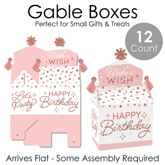 Big Dot of Happiness Pink Rose Gold Birthday - Treat Box Party Favors - Happy Birthday Party Goodie Gable Boxes - Set of 12 {7}
