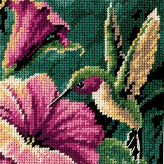 Dimensions Mini Needlepoint Kit 5"X5"-Hummingbird Drama Stitched In Thread {1}