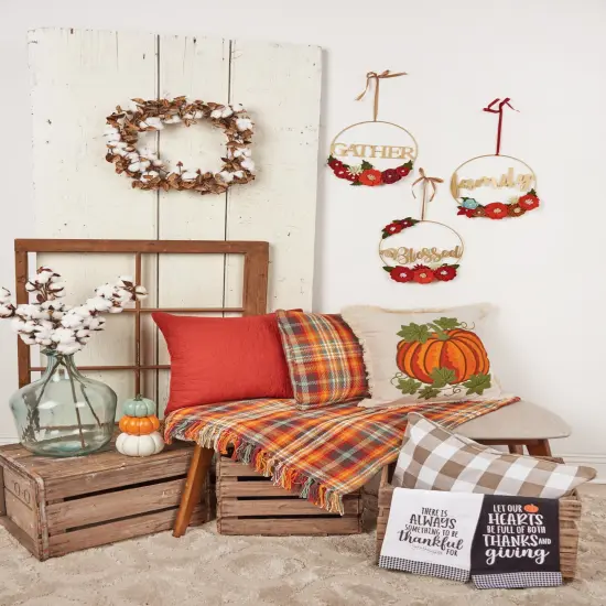 Crewelwork Pumpkin Halloween Throw Pillow, 18" x 18" {3}