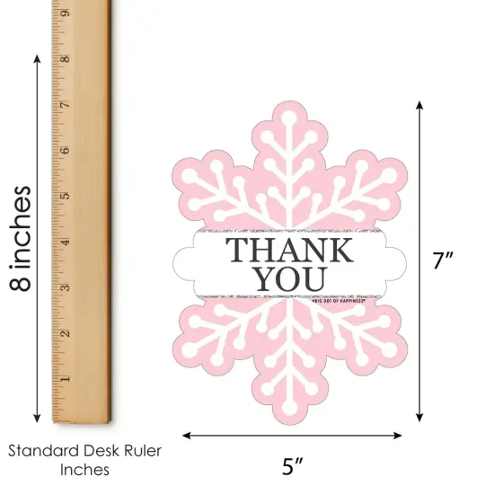Big Dot of Happiness Pink Winter Wonderland - Shaped Thank You Cards - Snowflake Birthday Party Baby Shower Thank You Cards with Envelopes - Set of 12 {7}