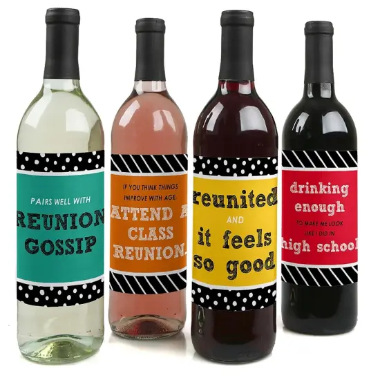 Big Dot of Happiness Class Reunion - Decorations for Women and Men - Wine Bottle Label Stickers - Set of 4 {1}