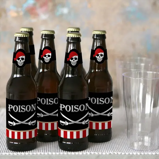 Big Dot of Happiness Beware of Pirates - Pirate Birthday Party Decorations for Women and Men - 6 Beer Bottle Label Stickers and 1 Carrier {6}