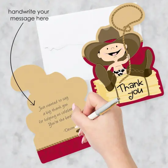 Big Dot of Happiness Little Cowboy - Shaped Thank You Cards - Western Baby Shower or Birthday Party Thank You Note Cards with Envelopes - Set of 12 {3}