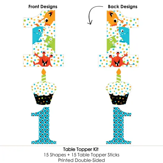 Big Dot of Happiness 1st Birthday Monster Bash - Little Monster First Birthday Party Centerpiece Sticks - Table Toppers - Set of 15 {6}