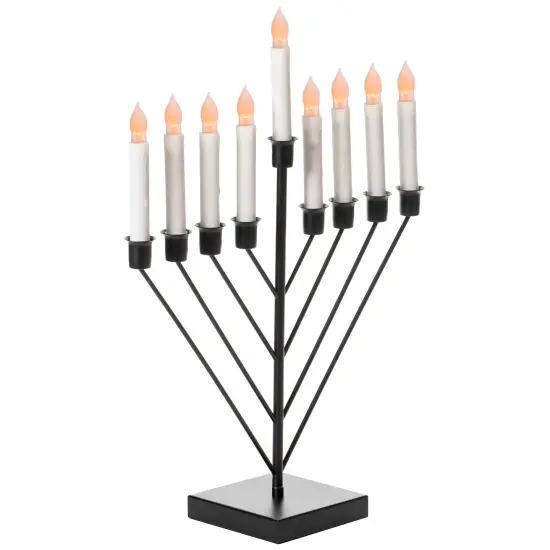Nine Branch Electric Chabad Judaica Chanukah Menorah with LED Candle Design Candlestick Black {7}