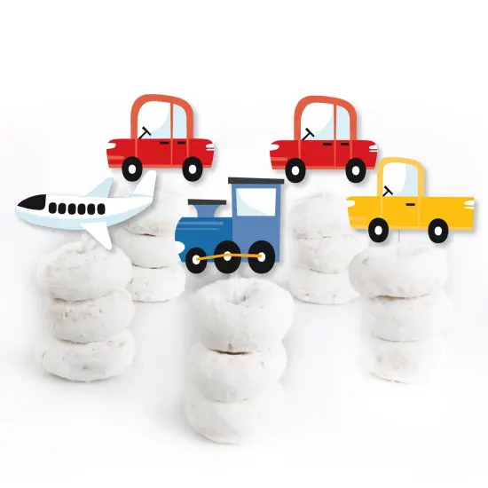 Big Dot of Happiness Cars, Trains, and Airplanes - Dessert Cupcake Toppers - Transportation Birthday Party Clear Treat Picks - Set of 24 {3}