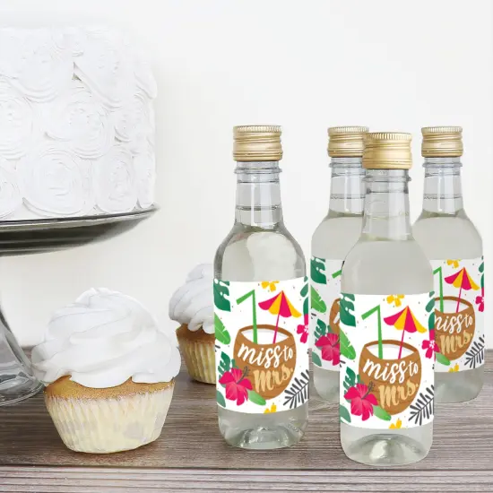 Big Dot of Happiness Last Luau - Mini Wine Champagne Bottle Label Stickers - Tropical Bachelorette Party Bridal Shower Favor Gift for Women Set of 16 {4}