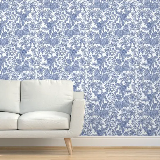 Peel & Stick Wallpaper 2FT Wide Chintz Floral Blue White Vintage Style Traditional Cobalt Chinoiserie Custom Removable Wallpaper by Spoonflower {5}
