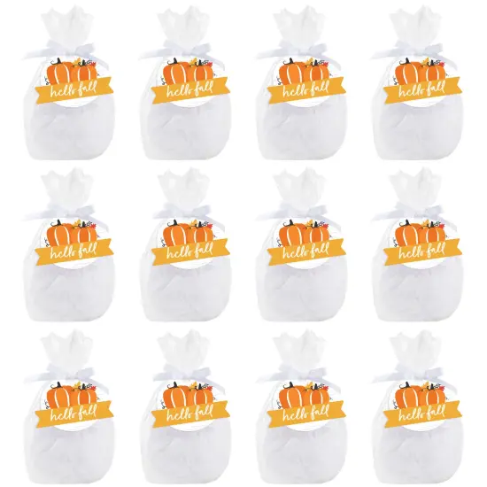 Big Dot of Happiness Fall Pumpkin - Halloween or Thanksgiving Party Clear Goodie Favor Bags - Treat Bags With Tags - Set of 12 {7}