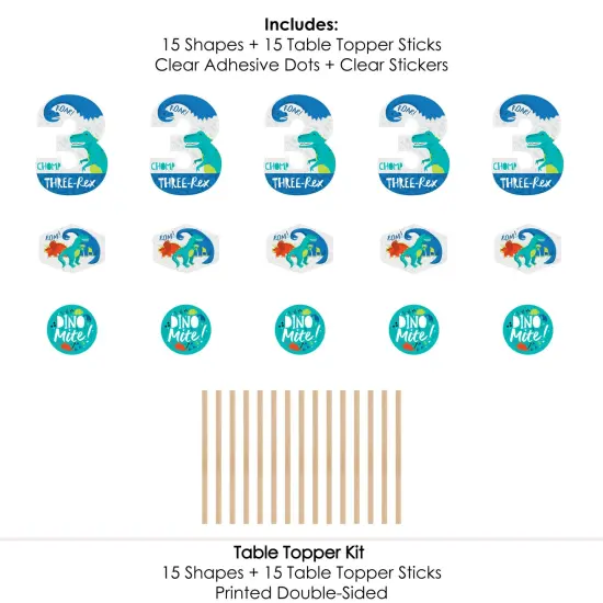 Big Dot of Happiness 3rd Birthday Roar Dinosaur - Three Rex Dino Third Birthday Party Centerpiece Sticks - Table Toppers - Set of 15 {7}