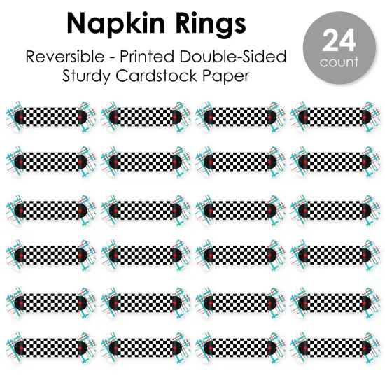 Big Dot of Happiness 50&rsquo;s Sock Hop - 1950s Rock N Roll Party Paper Napkin Holder - Napkin Rings - Set of 24 {7}