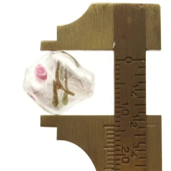 10 20mm White with Pink and Green Flower Lampwork Glass Flat Oval Twist Beads {6}