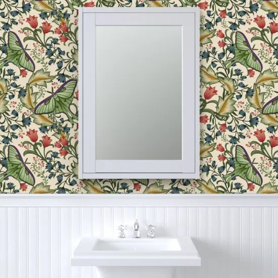 Peel & Stick Wallpaper 2FT Wide Victorian Luna Moth Arts And Crafts Pollinators Art Nouveau Entomology Lepidoptera Custom Removable Wallpaper by Spoonflower {6}