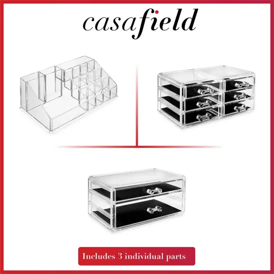 Casafield Acrylic Cosmetic Makeup Organizer & Jewelry Storage Display Case - 3 Piece Drawer Set - Clear {5}